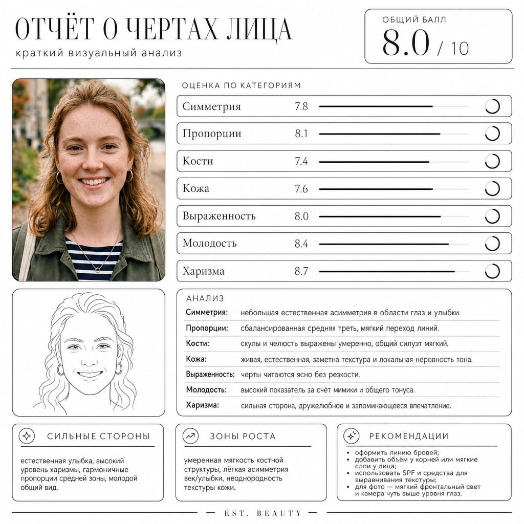 Пример отчёта: детальный разбор пропорций лица